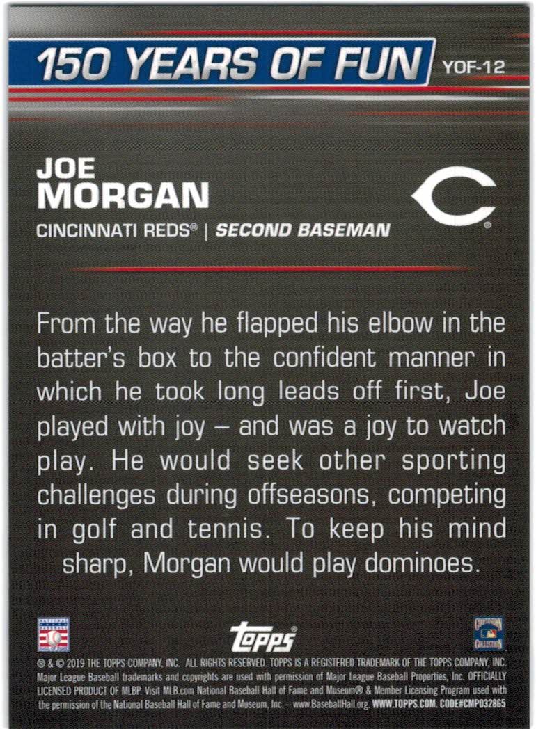 2019 Topps Opening Day 150 Years of Fun #YOF12 Joe Morgan - NM-MT - The  Dugout Sportscards & Comics
