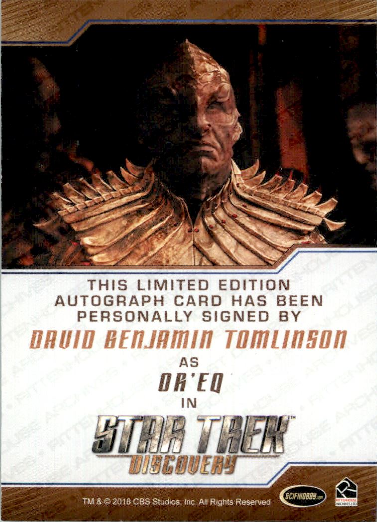 2019 Rittenhouse Star Trek Discovery Season One Bordered Autographs #NNO David Benjamin Tomlinson as Or'Eq L back image