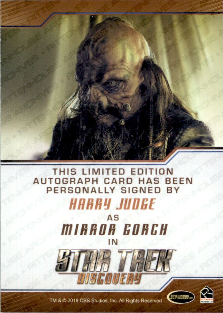 2019 Rittenhouse Star Trek Discovery Season One Bordered Autographs #NNO Harry Judge as Admiral Gorch L back image