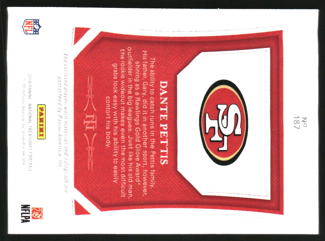 2018 Panini National Treasures #187 Dante Pettis JSY AU RC