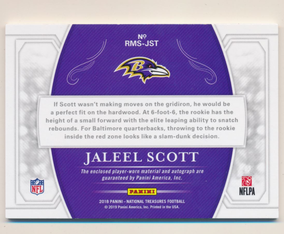 2018 Panini National Treasures Rookie Material Signatures RPS Green Numbers #36 Jaleel Scott/12