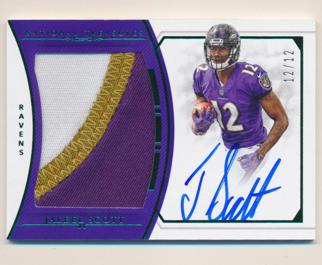 2018 Panini National Treasures Rookie Material Signatures RPS Green Numbers #36 Jaleel Scott/12