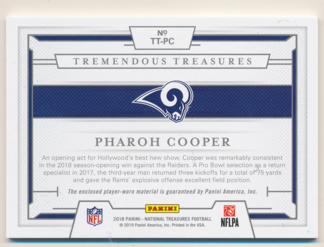2018 Panini National Treasures Tremendous Treasures Prime #37 Pharoh Cooper/25