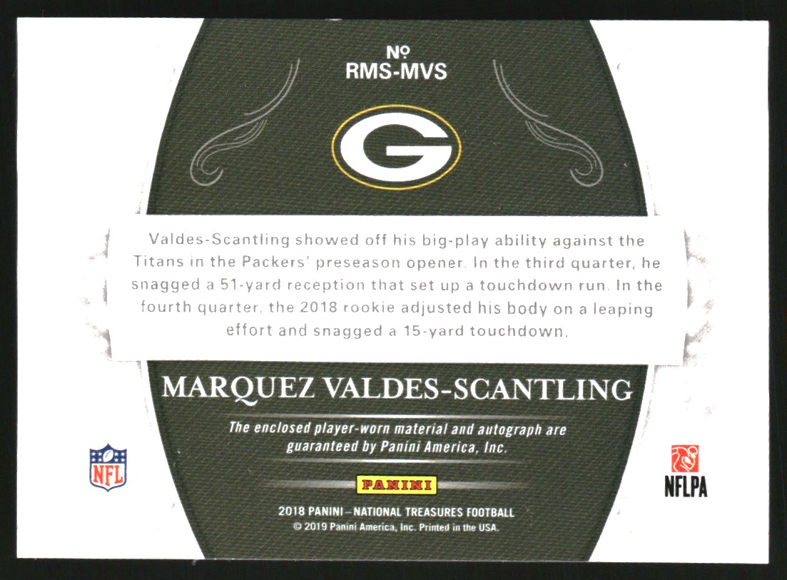 2018 Panini National Treasures Rookie Material Signatures RPS #39 Marquez Valdes-Scantling/99
