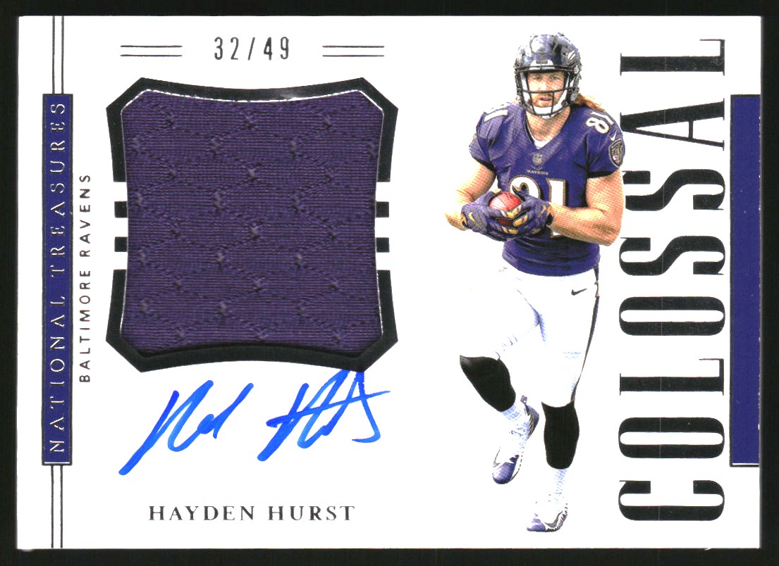 2018 Panini National Treasures Rookie Colossal Material Signatures #22 Hayden Hurst/49