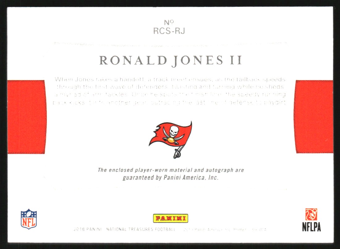 2018 Panini National Treasures Rookie Colossal Material Signatures Prime #13 Ronald Jones II/25