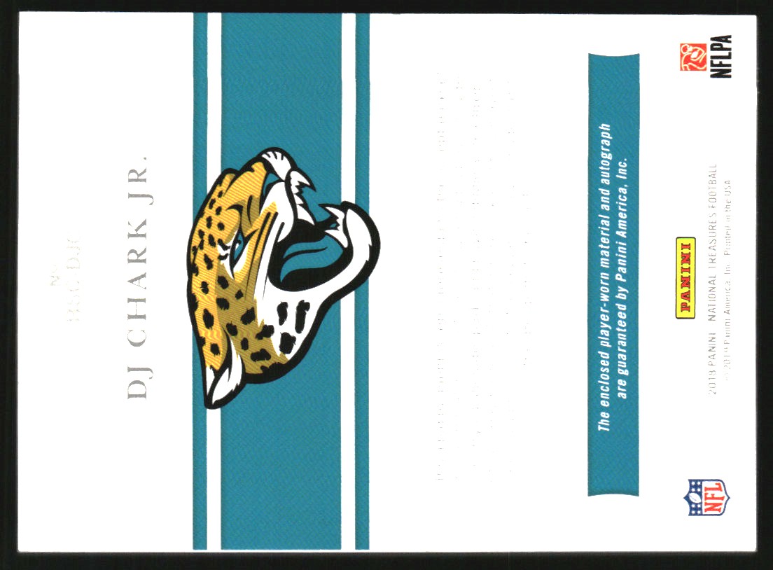 2018 Panini National Treasures Rookie NFL Gear Signature Combos #20 D.J. Chark Jr./99 back image