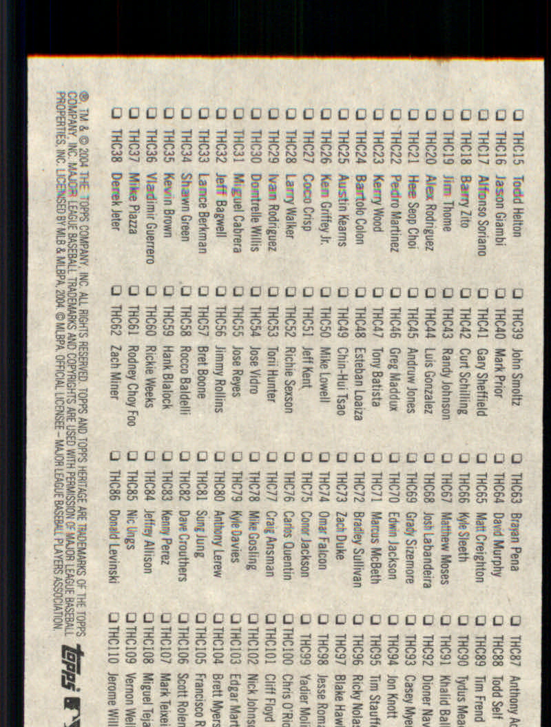 2004 Topps Heritage Baseball "Insert and Insert Parallel" Cards - Picture 35 of 39