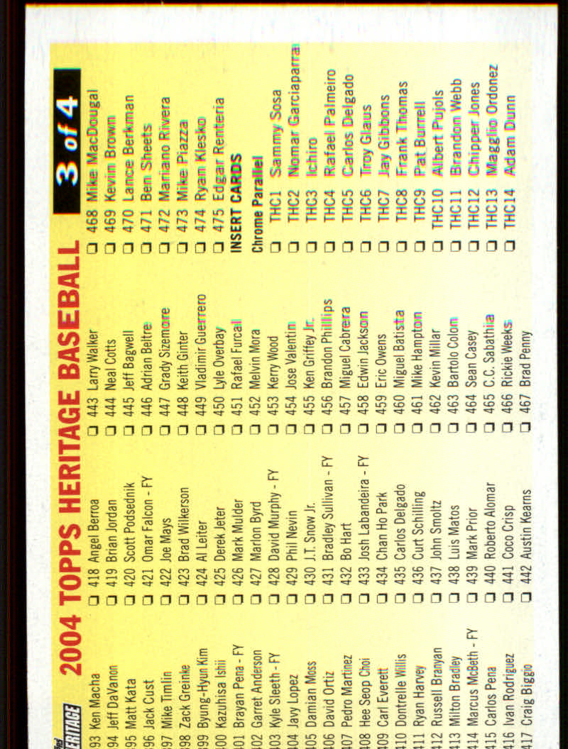 2004 Topps Heritage Baseball "Insert and Insert Parallel" Cards - Picture 34 of 39