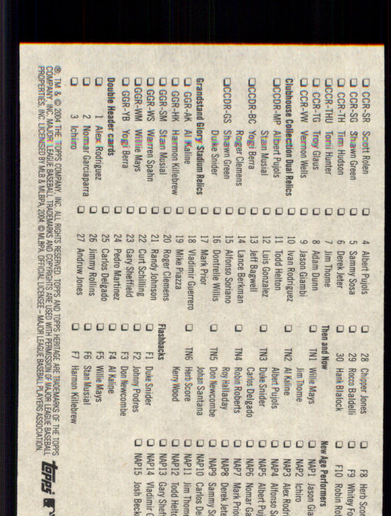 2004 Topps Heritage Baseball "Insert and Insert Parallel" Cards - Picture 33 of 39