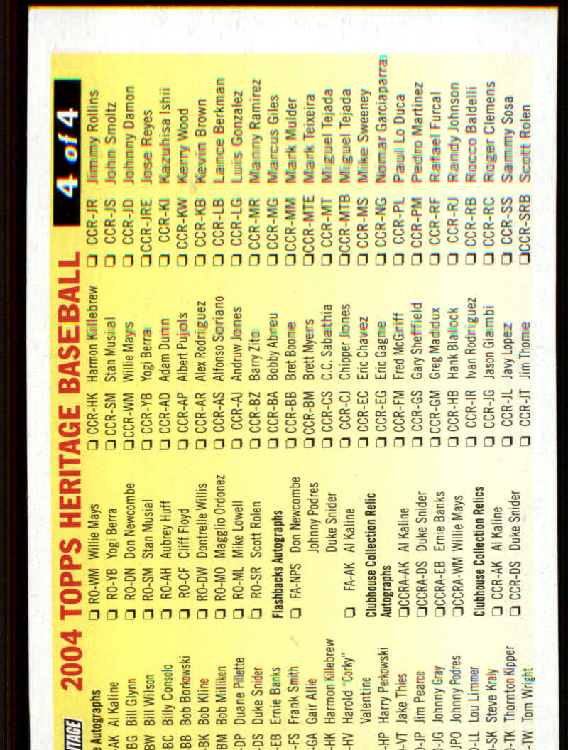 2004 Topps Heritage Baseball "Insert and Insert Parallel" Cards - Picture 32 of 39