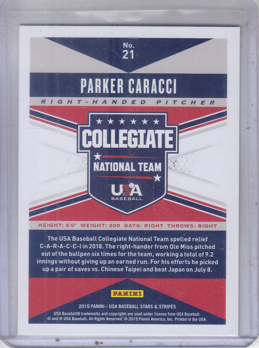 2019 USA Baseball Stars and Stripes Longevity Platinum Stars #21 Parker Caracci back image