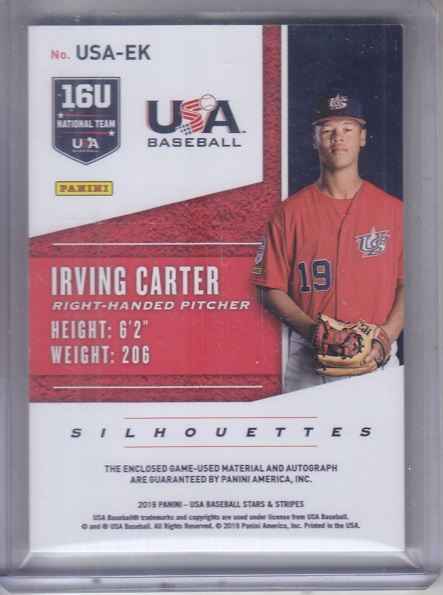 2019 USA Baseball Stars and Stripes Silhouettes Signatures Jerseys Team Patch #115 Irving Carter/4 back image