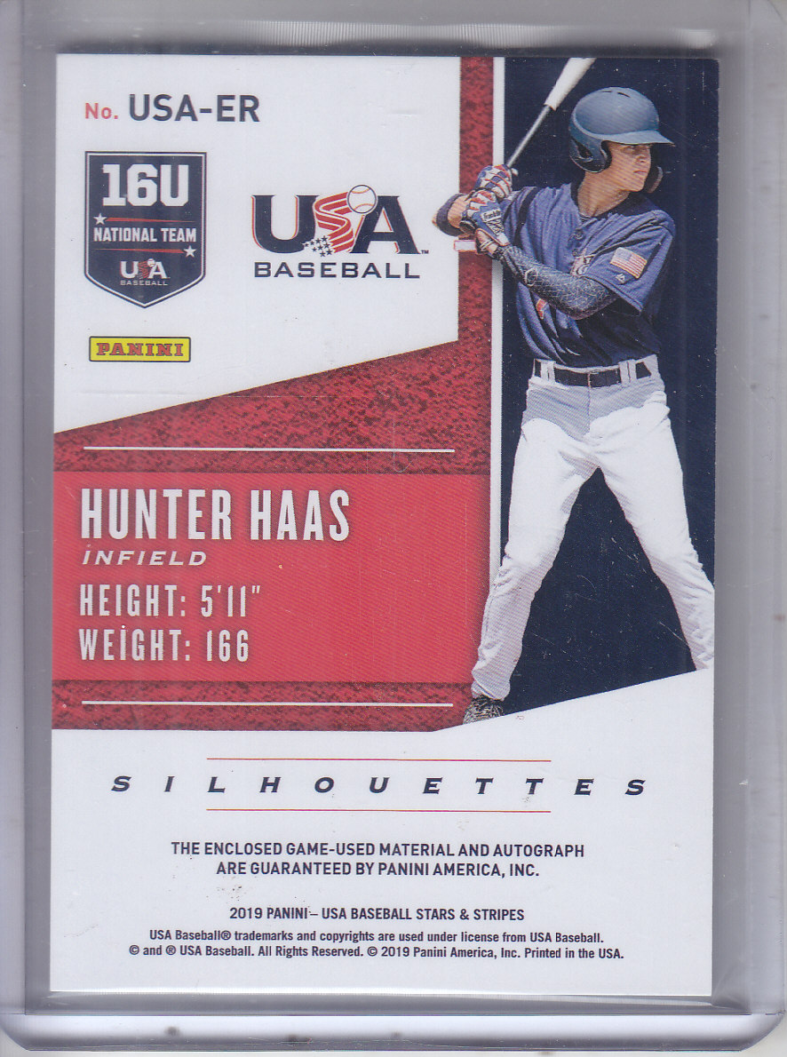 2019 USA Baseball Stars and Stripes Silhouettes Signatures Jerseys Team Patch #122 Hunter Haas/3 back image