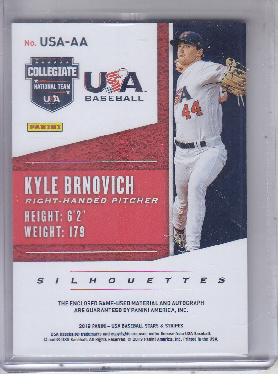 2019 USA Baseball Stars and Stripes Silhouettes Signatures Jerseys #1 Kyle Brnovich/199 back image