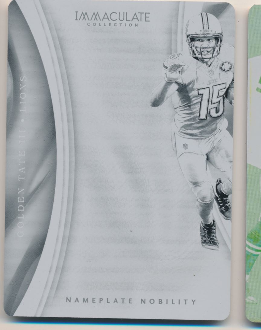 2017 Immaculate Collection Nameplate Nobility Plates and Patches Printing Plates Black #100 Golden Tate III