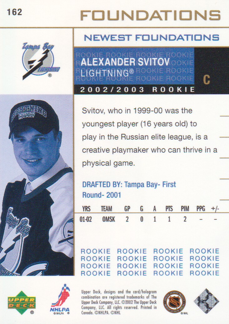 2002-03 Upper Deck Foundations #162 Alexander Svitov NF RC back image