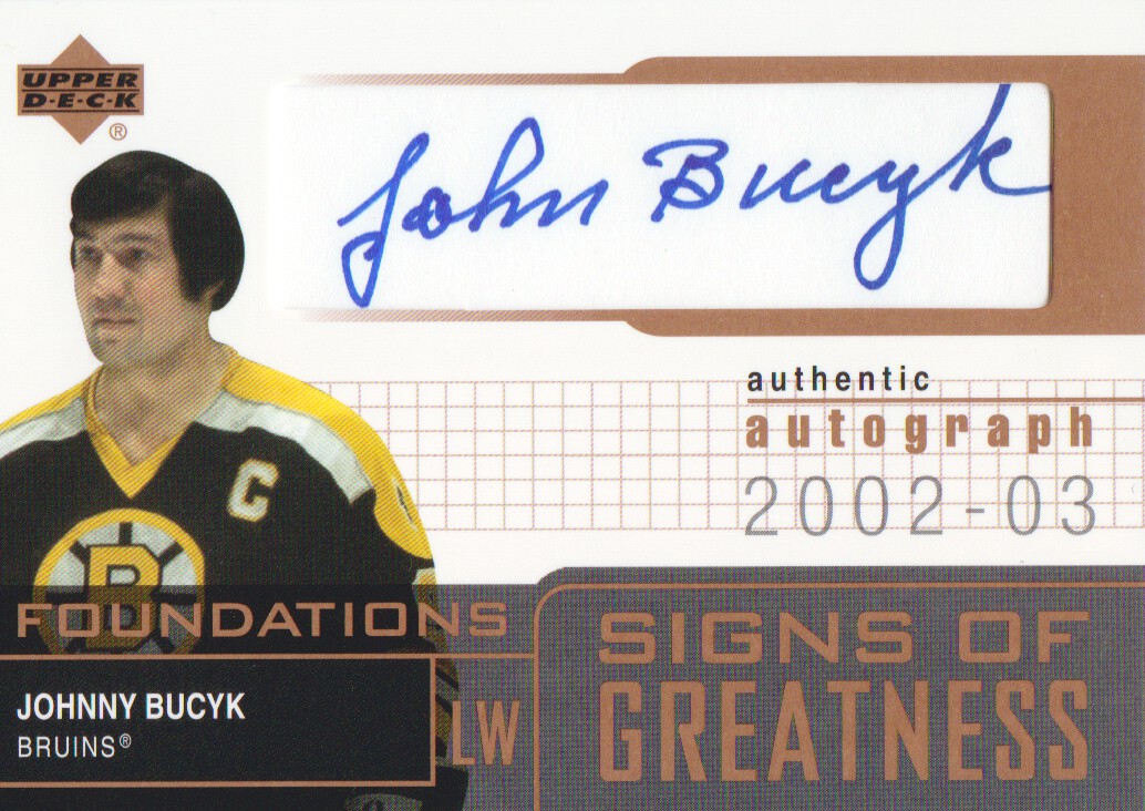 2002-03 Upper Deck Foundations Signs of Greatness #SGJBU Johnny Bucyk