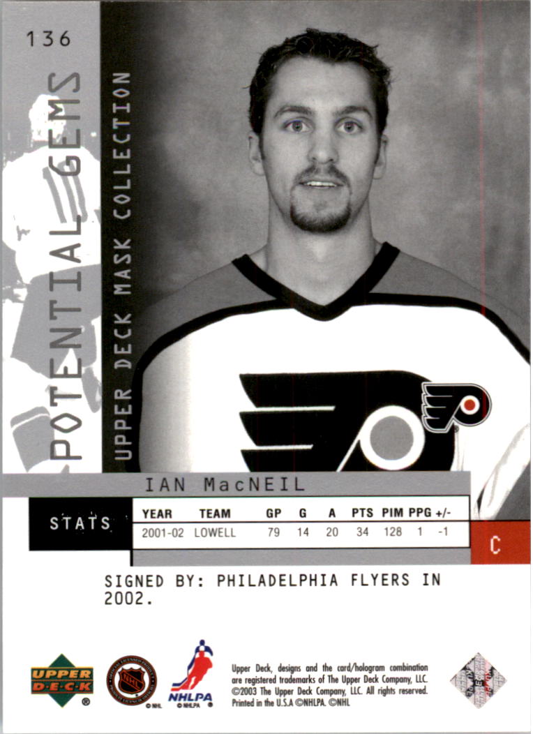 2002-03 UD Mask Collection #136 Ian MacNeil RC back image