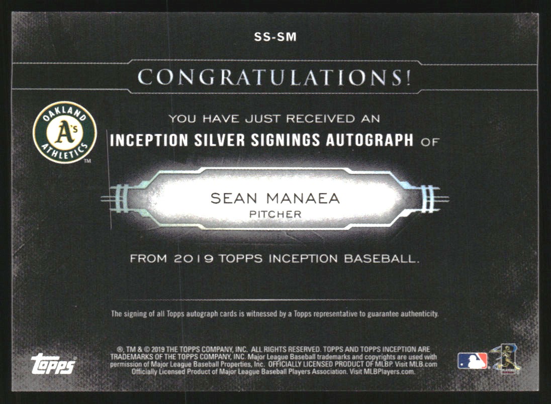 2019 Topps Inception Silver Signings Gold Ink #SSSM Sean Manaea