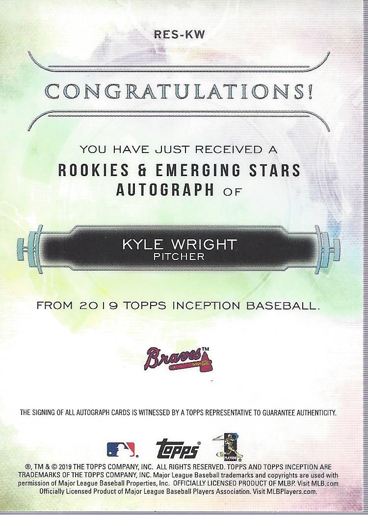 2019 Topps Inception Rookie and Emerging Stars Autographs #RESKW Kyle Wright/200 back image