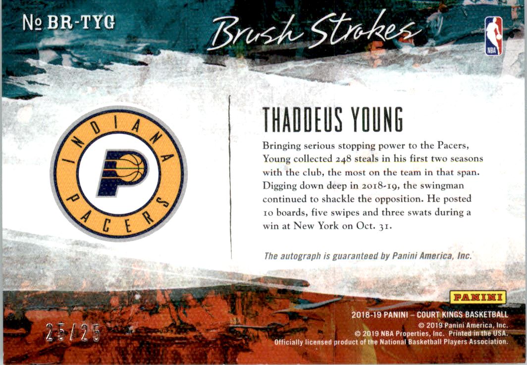 2018-19 Court Kings Brush Strokes Autographs Sapphire #27 Thaddeus Young/25