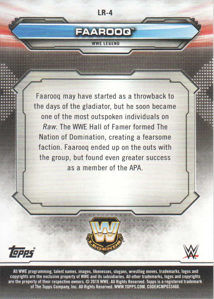 19 Topps Wwe Raw Wrestling Legends Of Raw Lr 4 Faarooq Ebay