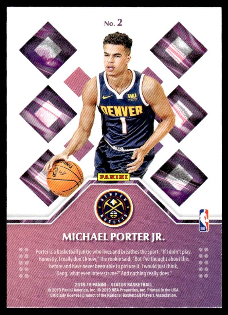 2018-19 Panini Status Rookie Credentials Aqua #2 Michael Porter Jr.
