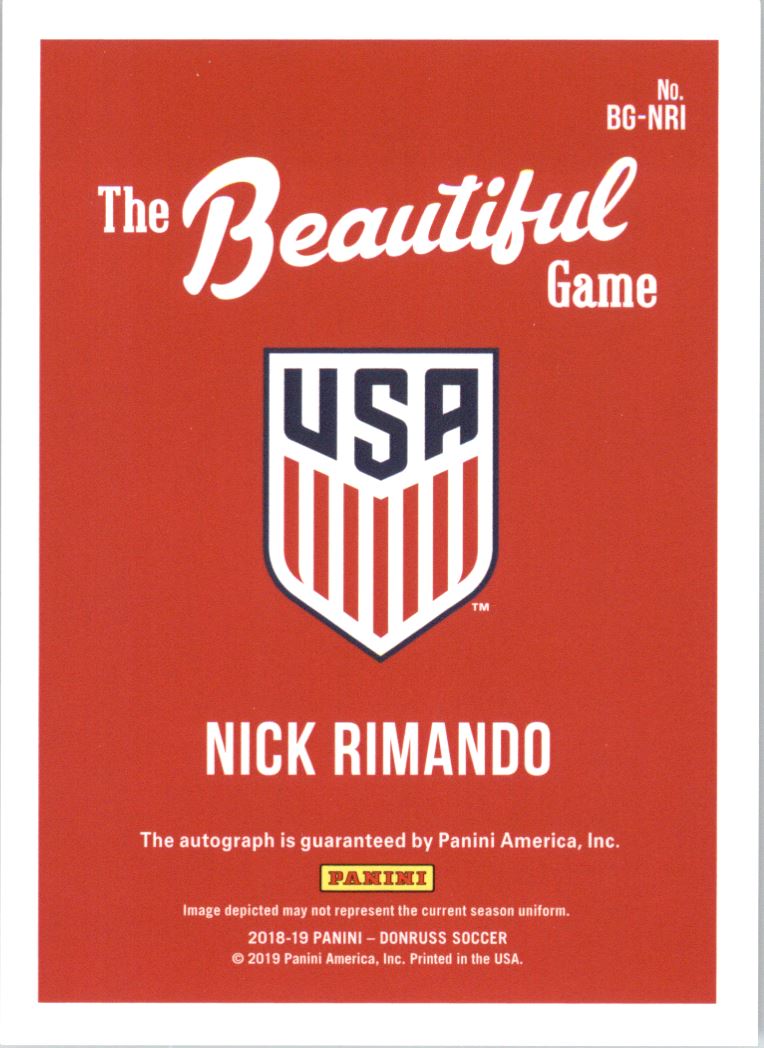 2018-19 Donruss The Beautiful Game Autographs #35 Nick Rimando back image