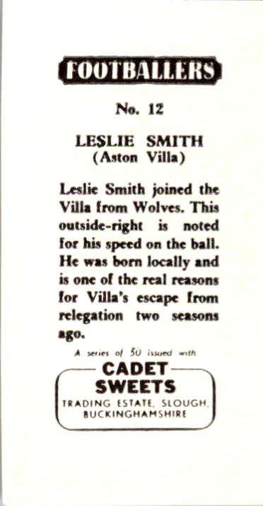 1958 Cadet Sweets Footballers #12 Leslie Smith back image