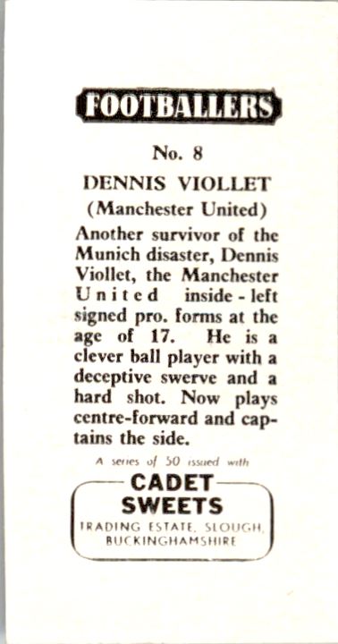 1958 Cadet Sweets Footballers #8 Dennis Viollet back image