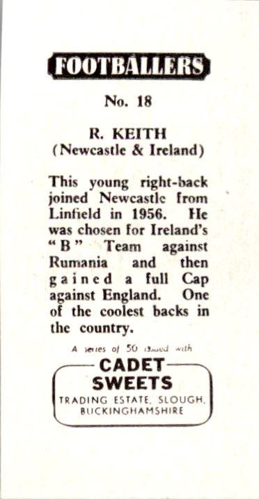 1958 Cadet Sweets Footballers #18 Richard Keith back image