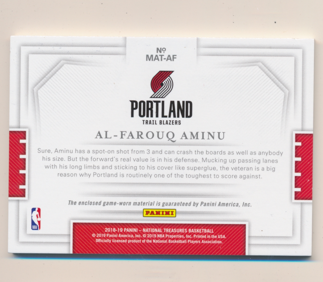 2018-19 Panini National Treasures Material Treasures #3 Al-Farouq Aminu/99