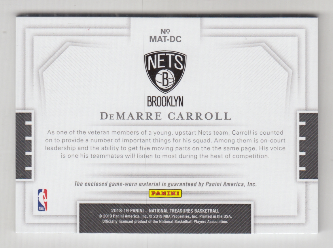 2018-19 Panini National Treasures Material Treasures #30 DeMarre Carroll/99