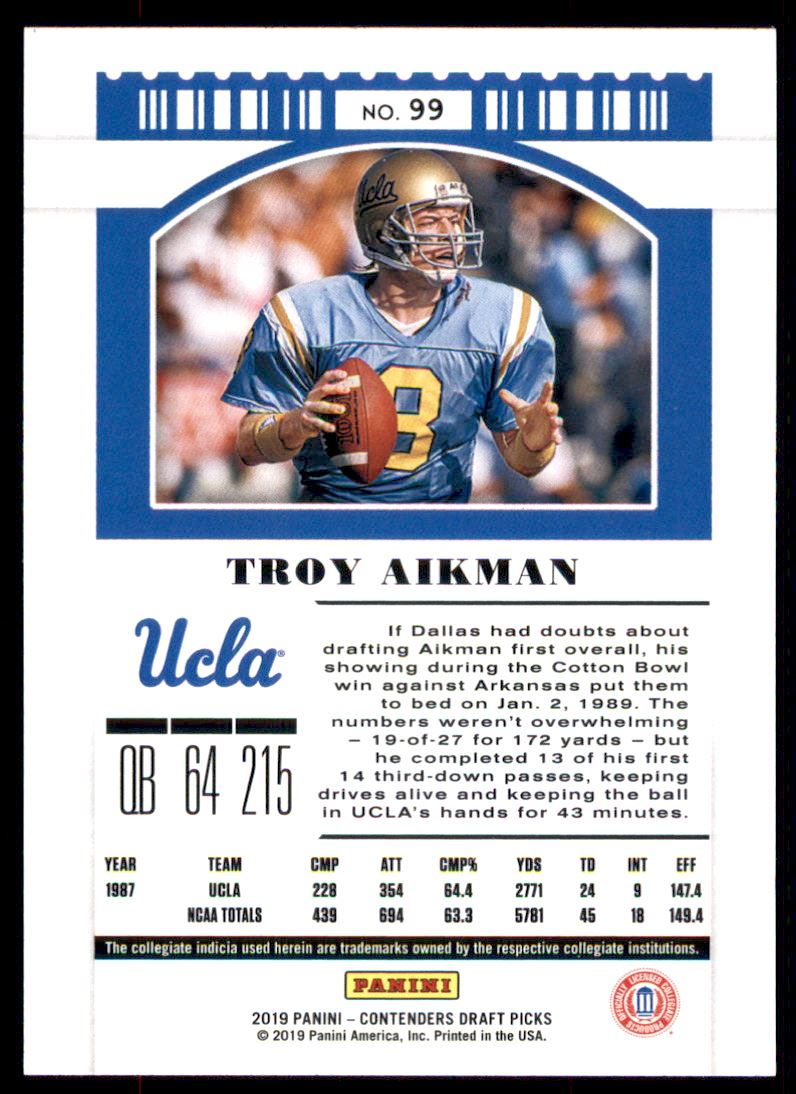 2019 Panini Contenders Draft Picks #99 Troy Aikman