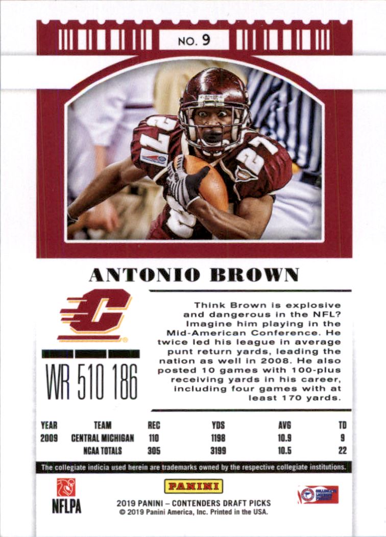 2019 Panini Contenders Draft Picks Bowl Ticket #9 Antonio Brown back image
