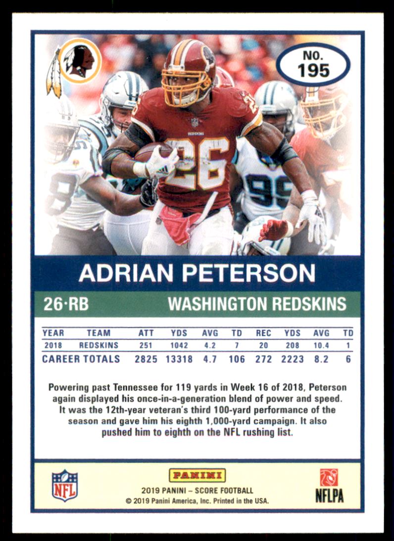 2019 Score Red #195 Adrian Peterson back image