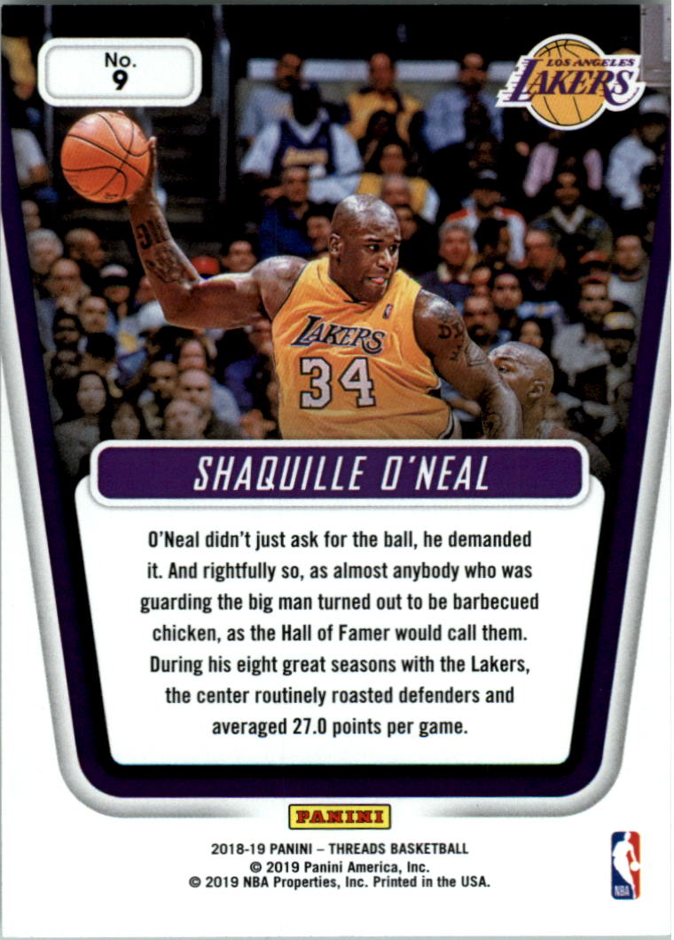 2018-19 Panini Threads Century Collection #9 Shaquille O'Neal back image