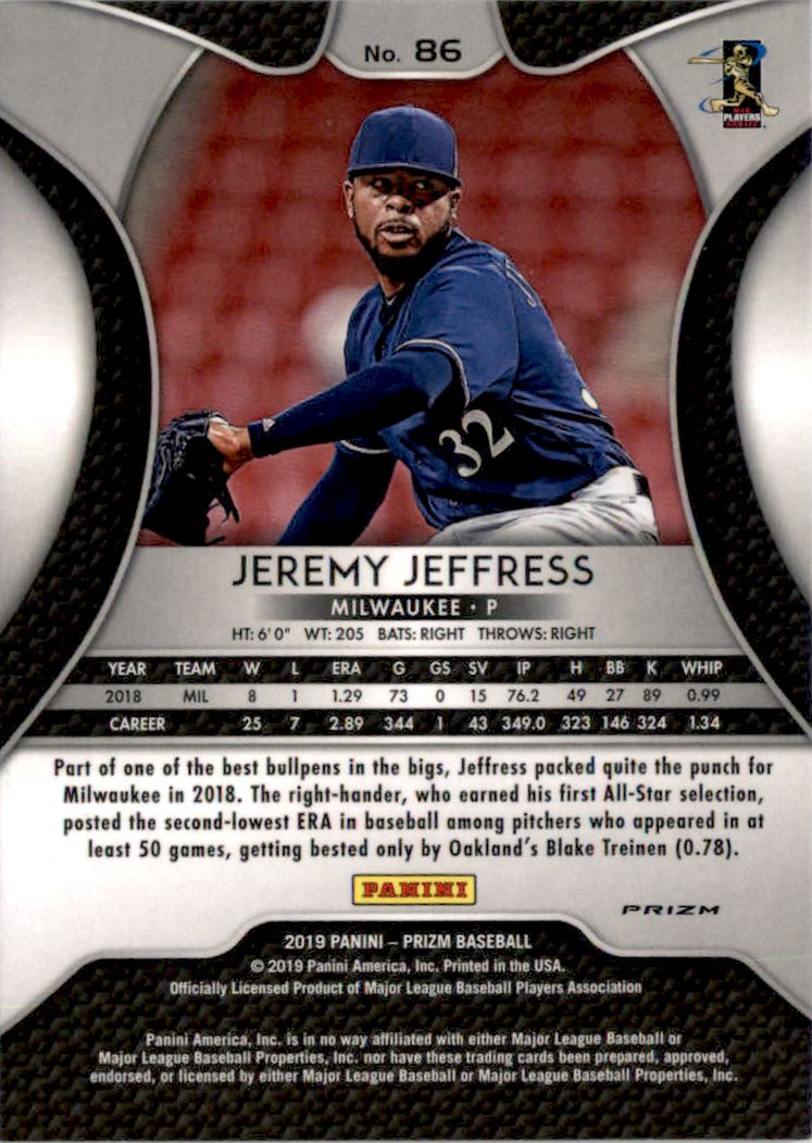 2019 Panini Prizm Prizms Pink #86 Jeremy Jeffress