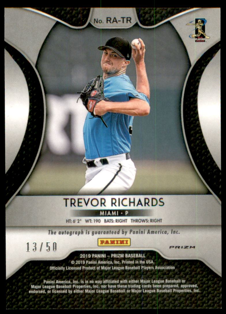 2019 Panini Prizm Rookie Autographs Prizms Red White and Blue #51 Trevor Richards/50 back image