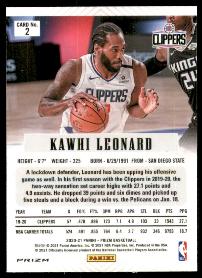 2020-21 Panini Prizm Prizm Flashback Fast Break #2 Kawhi Leonard