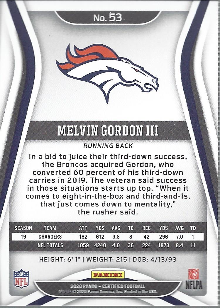 2020 Certified Mirror #53 Melvin Gordon III back image