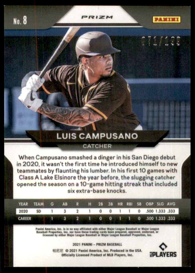 2021 Panini Prizm Prizms Blue Mojo #8 Luis Campusano