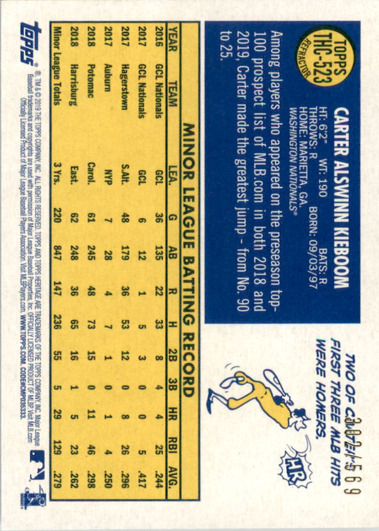Topps Heritage Chrome Refractors 2019 #THC523 Carter Kieboom/570 - Imagen 2 de 2