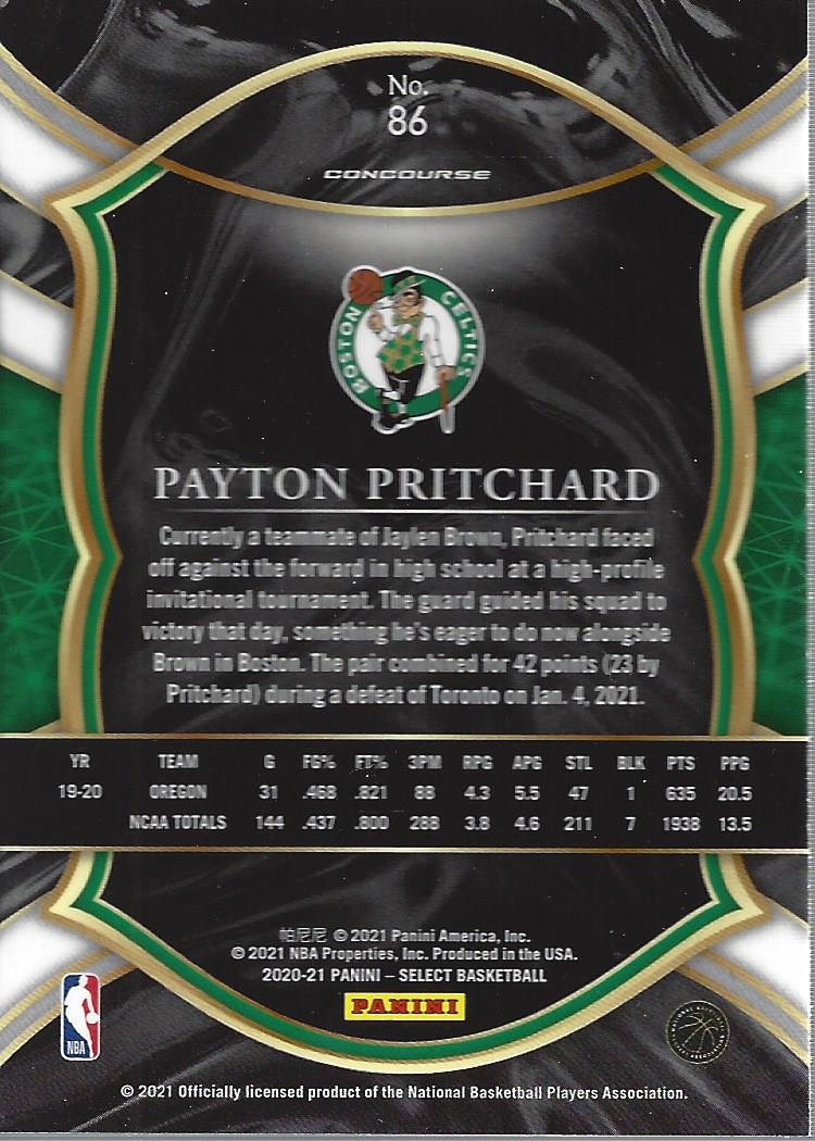 2020-21 Select #86 Payton Pritchard RC back image