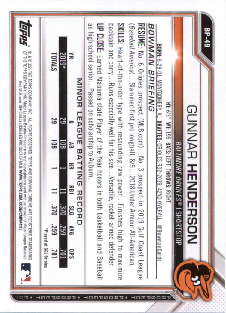 2021 Bowman Prospects Baseball Card Pick (Base) - Bild 99 von 299