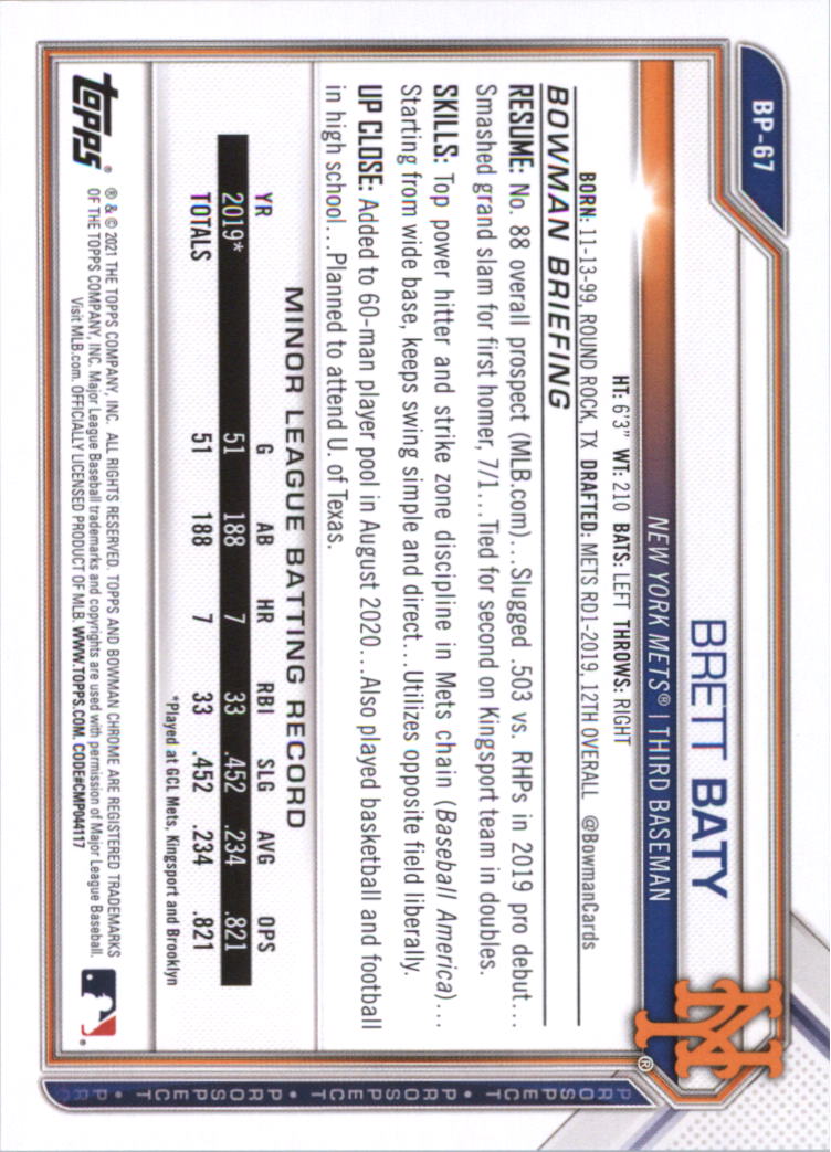 2021 Bowman Prospects Baseball Card Pick (Base) - Bild 135 von 299