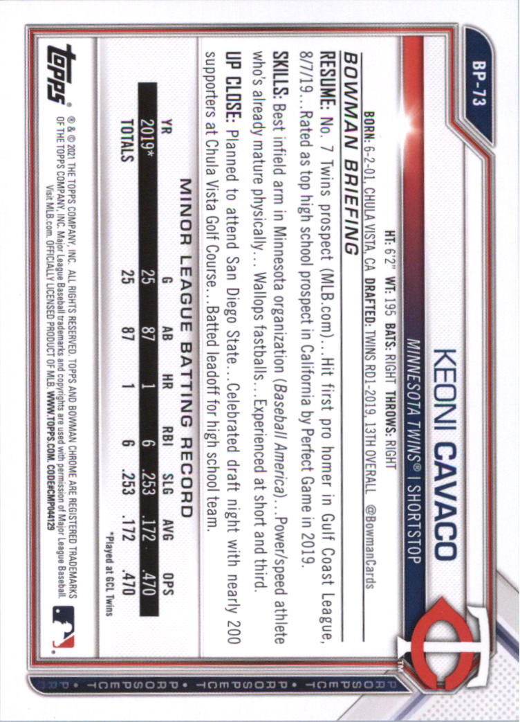 2021 Bowman Prospects Baseball Card Pick (Base) - Bild 147 von 299