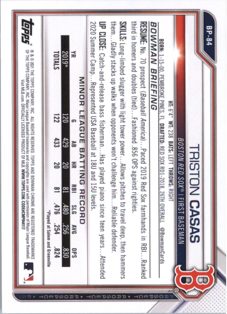 2021 Bowman Prospects Baseball Card Pick (Base) - Bild 169 von 299