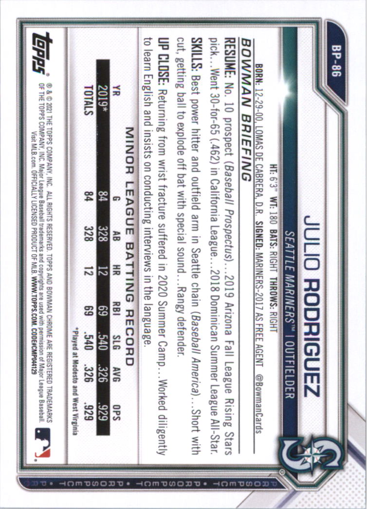 2021 Bowman Prospects Baseball Card Pick (Base) - Bild 173 von 299